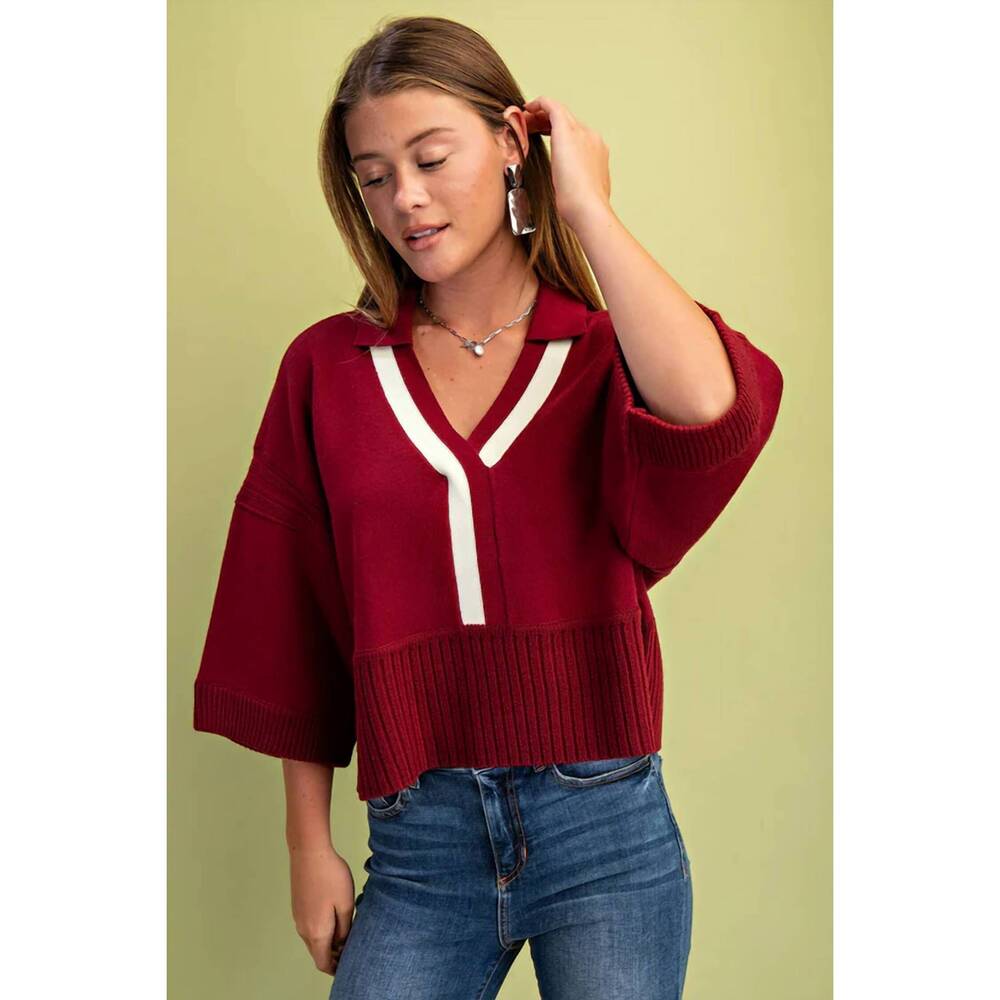 NEW GIGIO v neck collared sweater in one color
